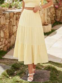 KARISMINA VCAY Minimalist Textured Skirt For Holidays, Spring Casual - Yellow - View 4