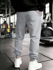 Manfinity Sport PWRUP Men's Gothic Letter Print Pocket Casual Loose Drawstring Sweatpants - Light Grey - View 2