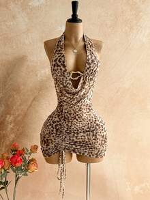 Soleia Women's Vacation Beach Leopard Print Backless Halter Mini Dress,Summer Dress,Vacation Dress,Summer Dresses For Women - Multicolor - View 7