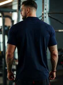 GymBeat 男士十字印花休闲百搭通勤短袖Polo衫 - 藏蓝色 - 查看 2