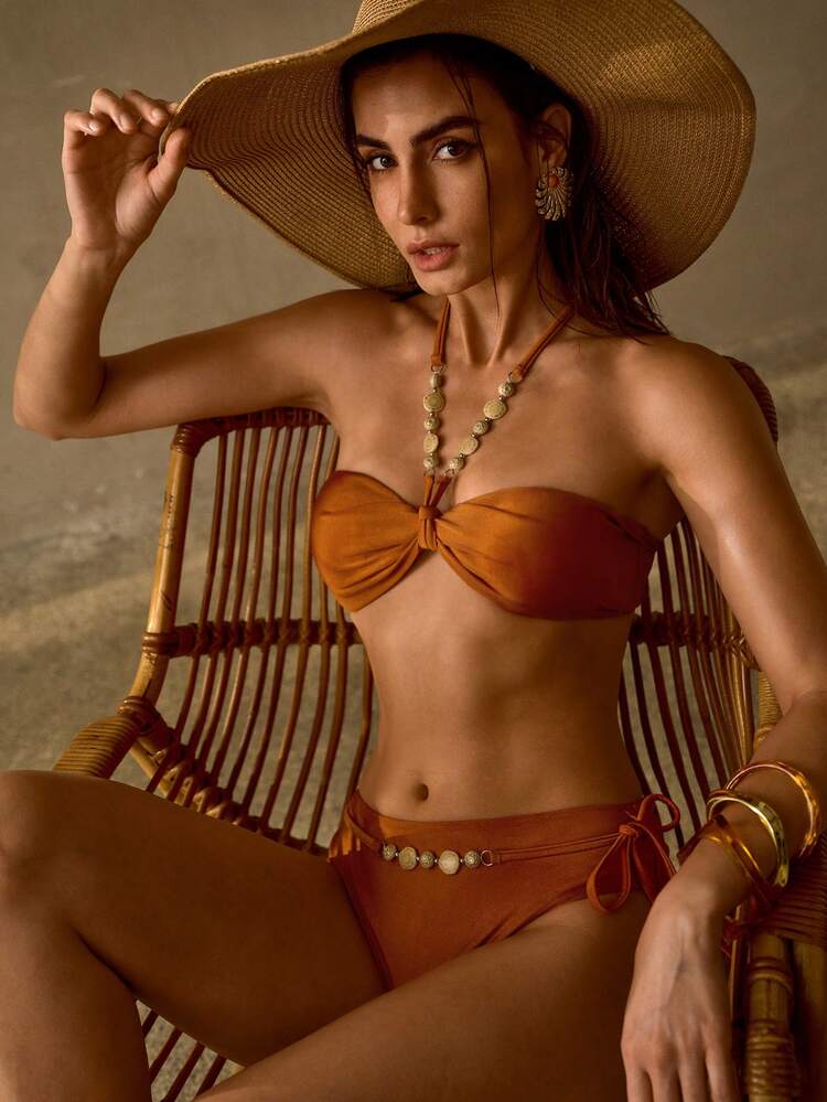 BEADED DETAIL HALTER NECK BIKINI SET