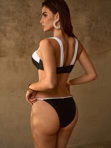 MOTF PREMIUM SEXY FASHIONABLE CONTRAST COLOR PUSH-UP BIKINI SET - Black and White - View 3