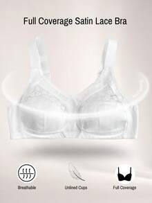 Sujetador inalámbrico de encaje y parches para mujer de talla grande - Blanco - Ver 8