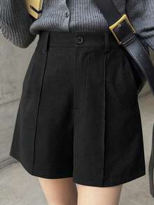 FRIFUL Women's Solid Color Slim Fit Casual Shorts, Spring/Summer - Black - View 5
