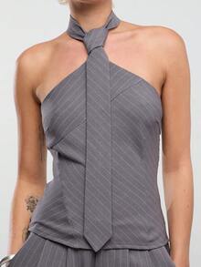 COUREZ PINSTRIPE HALTER NECK WITH TIE DETAIL - Multicolor - View 7