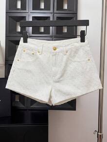 GlowEve 女士休闲纯色纹理牛仔短裤，夏季 - 白色 - 查看 3