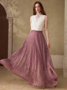 MOTF PREMIUM WOMEN'S PLEATED FLARED FLOWY SKIRT - Purple - View 6