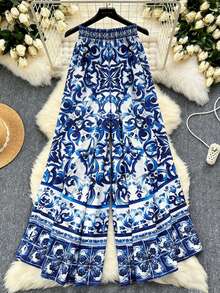 Elenzga 新款女士梭织印花优雅度假风直筒裤 - 彩色 - 查看 4