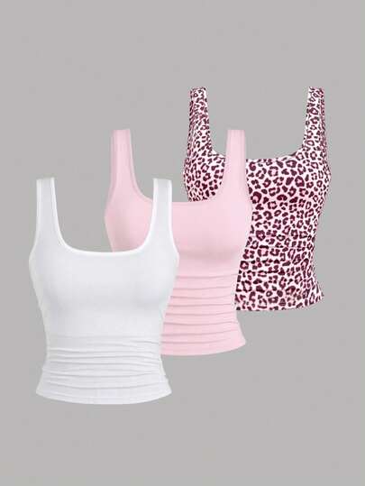 EMERY ROSE Plus Size Women Casual Round Neck Camisole, Fashion Plus Size Women Top, Plus Size Women Camisole 3 Pieces Set, Summer Cute Tops 3 Pack Tank Tops Tank Tops Women Tight Tops