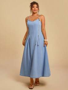 Travachic Plus Size Casual Sleeveless Denim Dress - Medium Wash - View 6