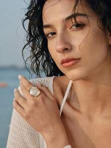 Opalesca 18K金巴洛克珍珠戒指（形状和尺寸随机），高级/优雅/高贵/日常佩戴/简约，珍珠/水晶，适合妈妈/女士/女孩/母亲，夏季/海滩/舞会/派对/假日/度假，订婚/结婚/承诺，新娘，心形/花卉，仙女风/美人鱼风 - 金色 - 查看 7