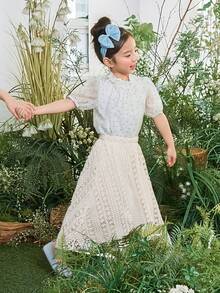 DAZY Young Girl Elastic Waist Lace Embroidered A-Line Skirt - Apricot - View 4