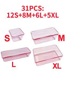 Caja de almacenamiento de cosméticos con estilo de cajón, juego de cajas de almacenamiento con cajón transparente, bandejas de varios tamaños, caja de almacenamiento multifuncional, puede almacenar diversos artículos pequeños como cosméticos, ropa, útiles escolares, herramientas pequeñas y vajilla, muy adecuado para tocadores, cocinas y cajones de oficina. - Rosa - Ver 8