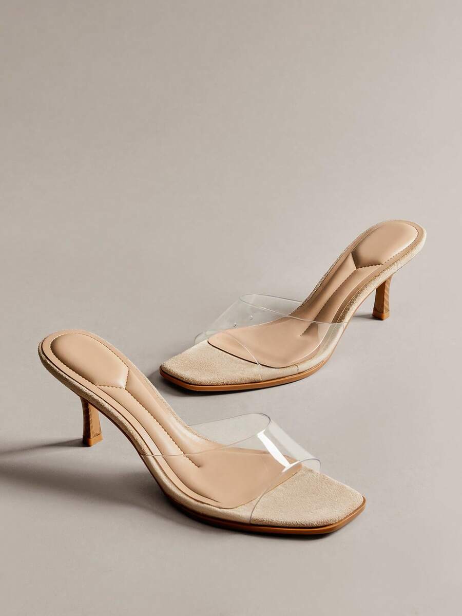 SHEIN Haute Women's Fashionable Clear Heeled Sandals For Christmas - Beige - View 1