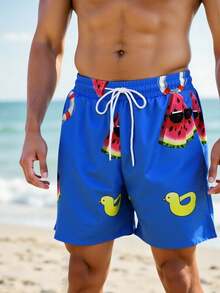 Manfinity Swimmode Men's Casual Watermelon Print Beach Shorts - Blue - View 4