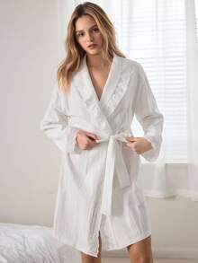 Ocili Women's Hollow Embroidered Ruffle Hem Loose Robe - White - View 4