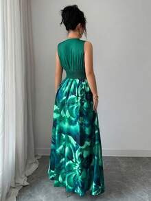 Elenzga 新款无袖梭织印花连衣裙，抽绳腰带设计，优雅度假风百搭女装 - 彩色 - 查看 2