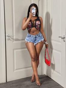 BamGleam Quần short denim ngắn cạp thấp gợi cảm dành cho nữ, thích hợp cho mùa hè. - Rửa nhẹ - Xem 6
