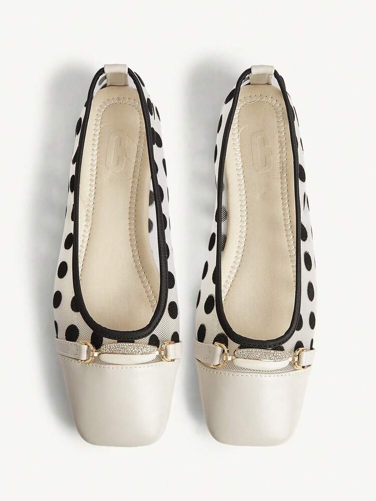 CUCCOO CHICEST Square Toe Loafers, Soft Sole Mesh Fashionable Elegant Versatile Comfortable Slip-On Flat Beige Shoes Wedding Shoes Spring Shoes Bride Shoes