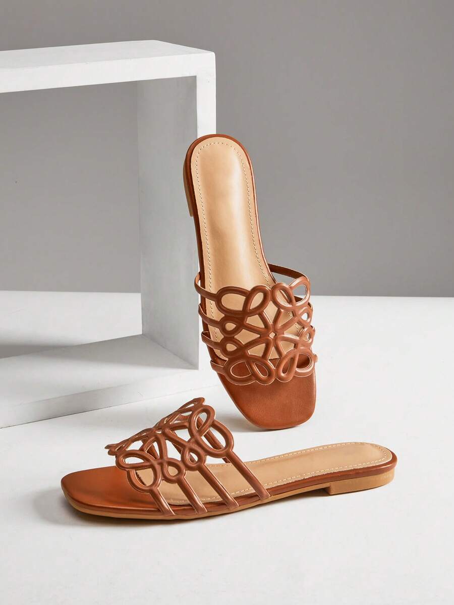 SHUZIA Sandal đế bằng nữ thanh lịch với họa tiết hoa khoét hở. - Màu Tím - Xem 1