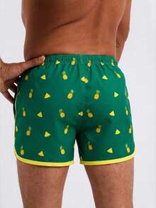 Surfspeed Men's Pineapple Print Drawstring Waist Pocket Beach Shorts Men Matching Swim Trunks Swim Trunks For Men Beachwear For Men Men Swim Trunks Shorts Men Swim Trunks, Hawaiian Pineapple Print Swim Shorts Men's Pineapple Shorts Men Green Swim Trunk Men's Green Pineapple Shorts Men's Pineapple Swim Trunks Men's Green Shorts - Green - View 2
