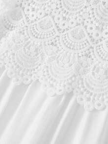 SHEIN MOD 白色镂空刺绣蝴蝶结荷叶边长裙，波西米亚风，西部风情，适合度假、野餐、海滩、情人节、女士度假装、夏季女装、沙滩装、狂欢节、情人节礼服、锐舞派对等场合。 - 白色 - 查看 5