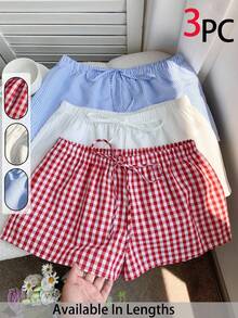 SHEIN PETITE CURVE Plus Size Women Drawstring Waist Casual Versatile Daily Wear Shorts - Multicolor - View 8
