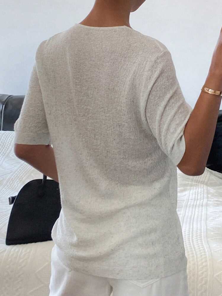 Women's Floral Chiffon V-Neck Short Sleeve Casual Elegant Lightweight Knit Sweater, Spring/Autumn Summer