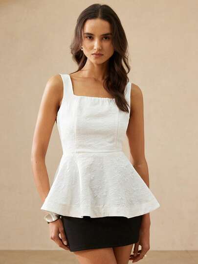Aveloria Rosie French Sweet Girl Versatile Date Minimalist Exquisite Jacquard Fabric Square Neck Waist Gathered Hem Women Camisole
