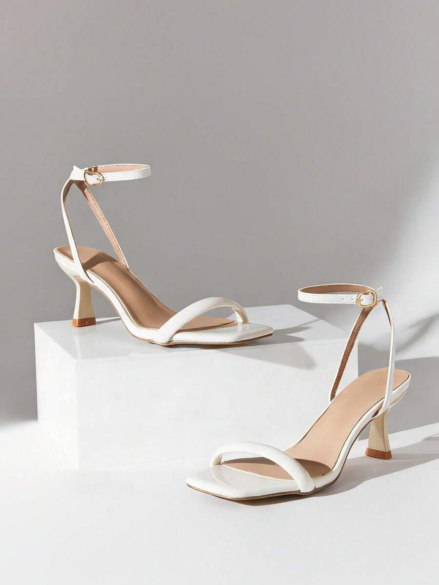 SHUZIA 女士优雅简约踝带细高跟凉鞋 - 杏色 - 查看 1