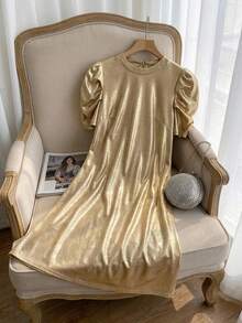 SHEIN Clasi 豹纹短袖女式连衣裙 - 金色 - 查看 9