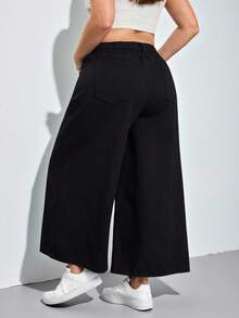 SHEIN CURVE+ Plus Size Casual Versatile Solid Color Wide Leg Jeans Spring To Summer Carnival Costume Commuting Vacation Graduation Chic Y2k Cute Streetwear Party Wedding Elegant Business Casual Woman Plus Size Women's Black Denim Wide Leg Jeans Skin-Friendly Up To 8XL - Black - View 2