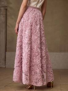 MOTF PREMIUM 刺绣网纱花卉喇叭裙 - 粉色 - 查看 3