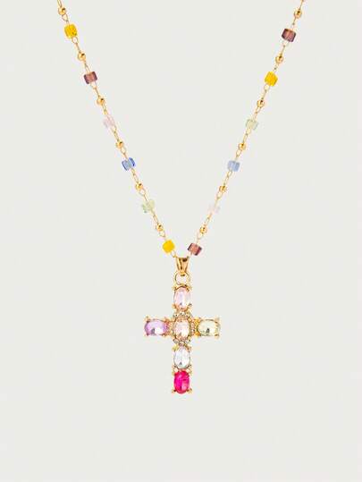 Glisma Ladies Cross Diamond Necklace,Old Money,Outfits,Classy,Gemstone,Metallic/Texture,Vintage,Elegant,Spring/Summer,Cross