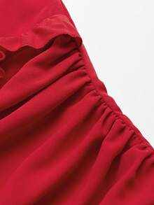 GlowEve Casual Vacation Asymmetrical Ruffle V-Neck Sleeveless Camisole Dress, Red, Summer - Red - View 6