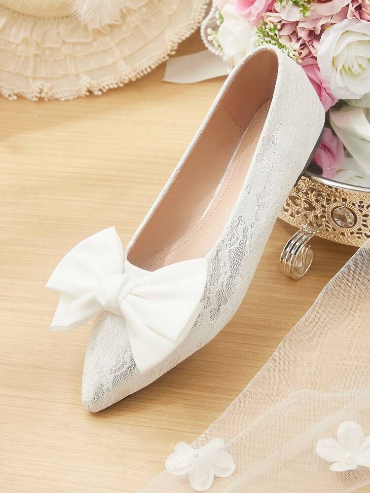 CUCCOO HITCHD Women's Flat Pointed Toe Floral Mesh Bow Slip-On Casual Comfortable Loafers Wedding Shoes Spring Shoes Bride Shoes