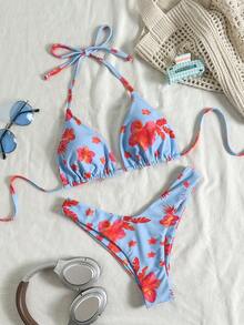 Swim Mod Women's Tropical Print Two Pieces Bikini Set, Casual Holiday - Multicolor - View 2