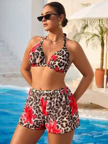 Swim Vcay Plus Size Leopard & Floral Print Swimwear Set - Multicolor - View 4