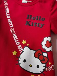 HELLO KITTY AND FRIENDS | SHEIN 女婴卡通印花圆领短袖休闲连体衣 - 紅色 - 查看 4