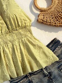 Sunnyshic 女士夏季绿色刺绣3D花卉吊带露腰衬衫 - 薄荷綠 - 查看 3