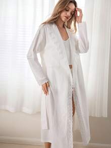Ocili Women's Hollow Embroidered Ruffle Hem Loose Robe - White - View 6