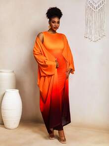 BamGleam Set de 2 piezas: Bata suelta con efecto ombré y vestido ajustado sin mangas - Multicolor - Ver 4