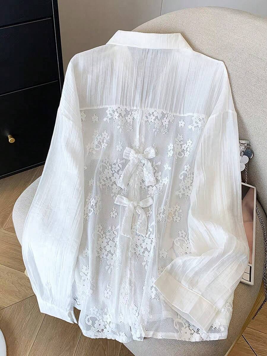 GlowEve Women's Long Sleeve Single-Breasted Loose Pocket Shirt - White - View 1