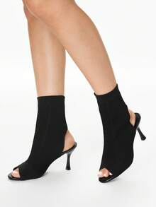 Glitzique 女士优雅镂空针织露趾高跟连衣裙，适合派对和场合 - 黑色 - 查看 10