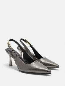 秋冬女士尖头高跟鞋，带绑带和后跟带，通勤风格，优雅，猫跟，派对鞋 - 銅色 - 查看 9