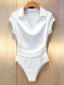 Franclia 女士夏季时尚褶皱奢华收腰Polo领连体衣 - 白色 - 查看 1