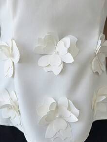 Selianne Asymmetrical Floral Bow Petal Sleeve Blouse,Pearls Decor Waist Linen-Like Fabric Top For Women,Off-White,Summer,Elegant,Tea Party 3d Flower - Apricot - View 4