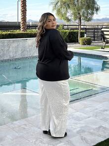 Enliva 加大码宽松休闲黑色长袖圆领T恤女长袖T恤超大码T恤女长袖T恤超大码上衣女式T恤，秋季女士服装 - 黑色 - 查看 5