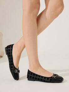 CUCCOO CHICEST Square Toe Loafers, Soft Sole Mesh Strap Fashionable Elegant Versatile Comfortable Slip-On Apricot Flat Shoes - Black - View 9