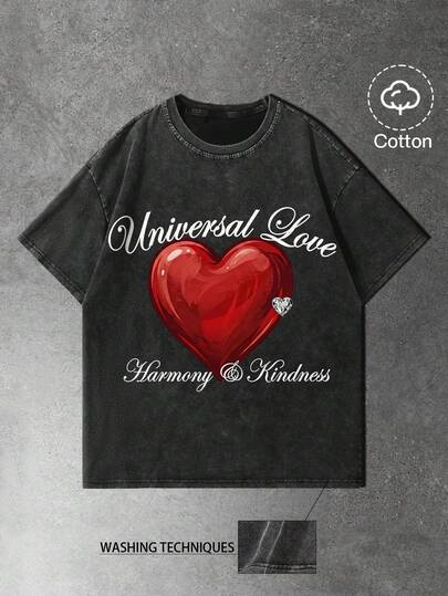 GENIUS ODE Estilo de calle joven para hombres, diseño minimalista inspirado en Ins, camiseta de manga corta de algodón con ajuste slim y lavado ligeramente desgastado, que muestra un estilo de calle casual y relajado, adecuado para uso casual diario, ocio, moda, vida diaria en la calle; regalo para vacaciones